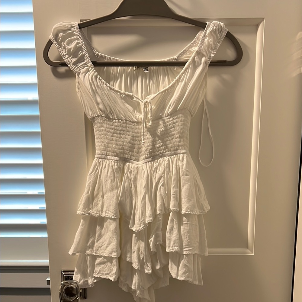 White Ruffled Women's Romper